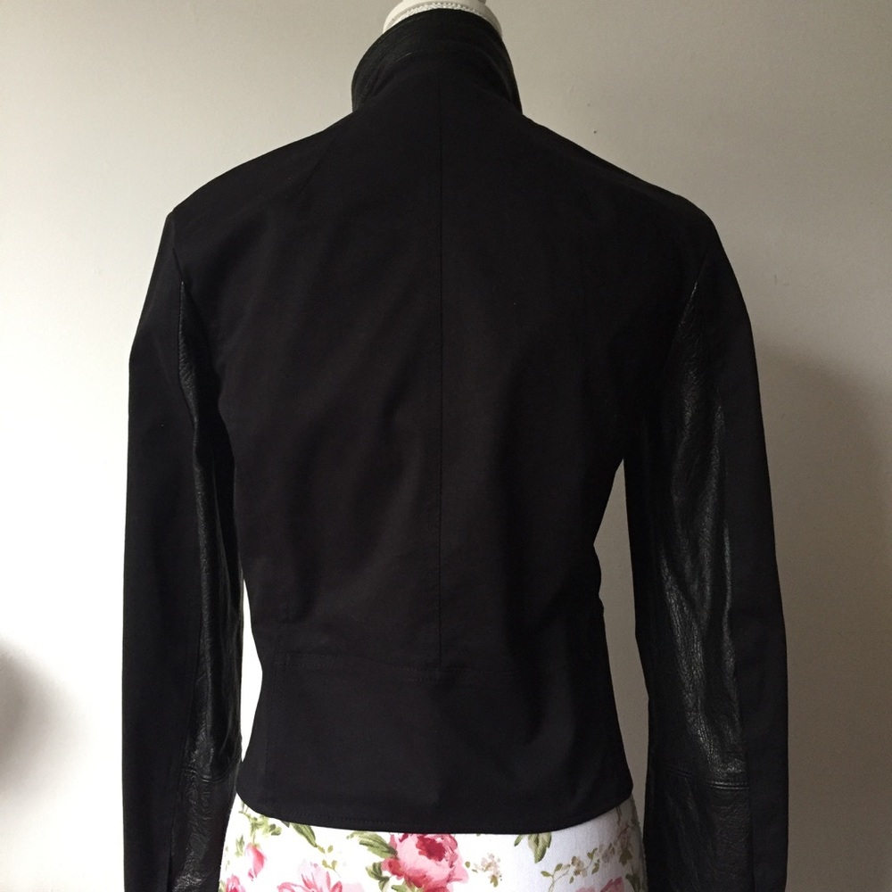 NWOT Theory Leather Trim Cotton Black Fitted Coat - Picture 4 of 8